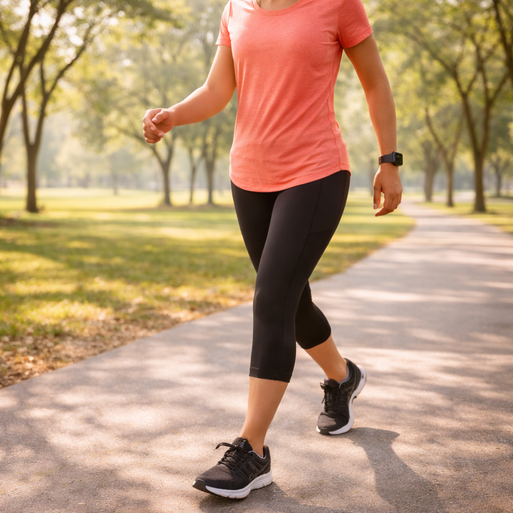 Person exercising outdoors as part of metabolic recalibration after stopping weight loss injections